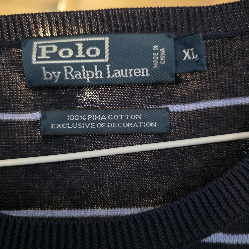 Polo Ralph Lauren Blue Striped Pullover Sweater Pima Cotton XL extra Large